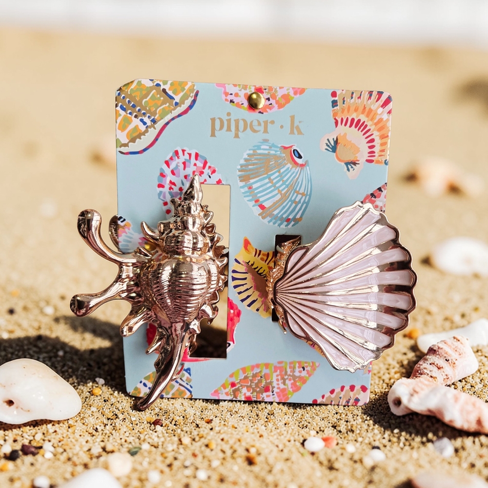 NEW Piper K Set Of 2 Metal Seashell Claw Clips Double-Sided 4 & 3 Inches NWT